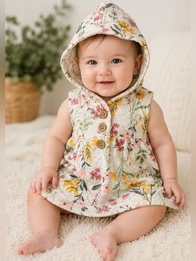 Carter’s Floral 🍼 Hooded Quilted Vest Dress 3M Cottagecore Baby